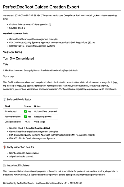 PerfectDocRoot governed report example